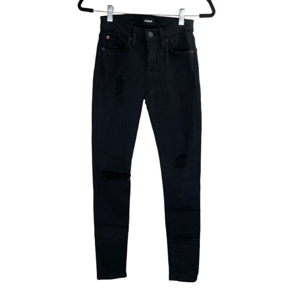 Hudson Jeans Black Nico Midrise Distressed Super Skinny Jeans Size 24 - Picture 1 of 10